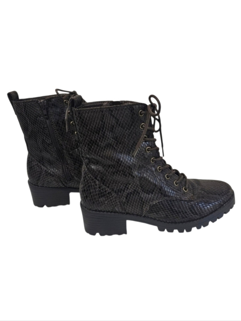 True Craft Raylee Lace up/Zip Brown Animal Print Mobwife Boots Size 8